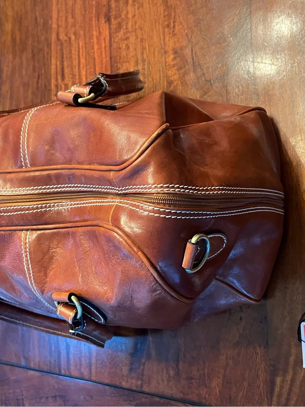 Leather Brown Duffel Bag with Removable Strap